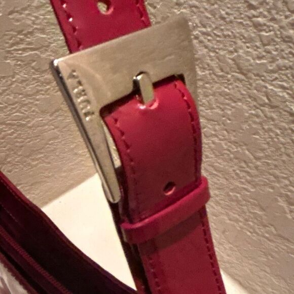 Furla Patent Leather Shoulder Bag Purse Red Buckle Strap Fall Winter Statement - Picture 7 of 15